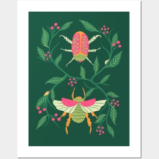 Pink and Green Garden Beetles Posters and Art